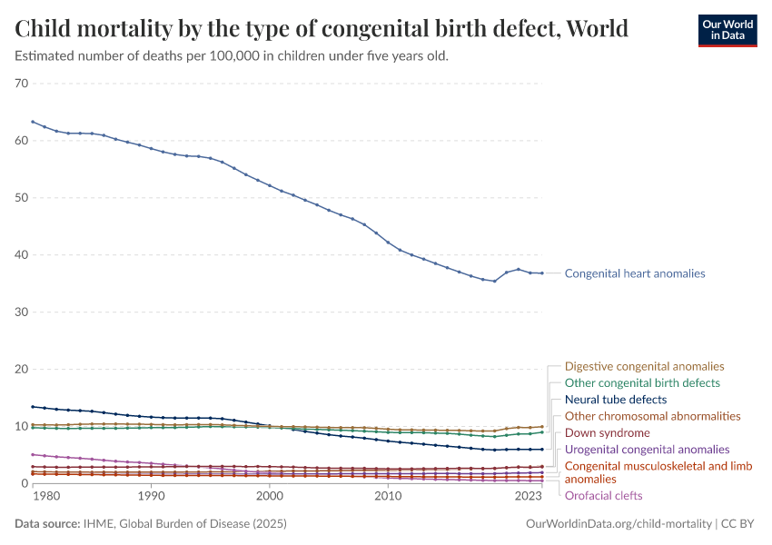 Child mortality by the type of congenital birth defect