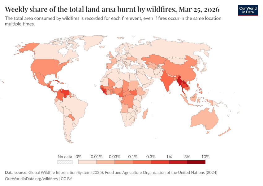 A thumbnail of the "Weekly share of the total land area burnt by wildfires" chart